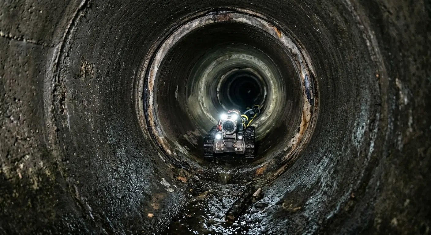 Robotic sewer camera inspecting pipe interior for Sewer Line Cleaning in Oakfield